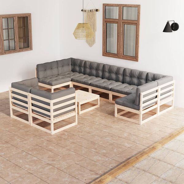 vidaXL Juego de muebles de jard&iacute;n 10 pzas y cojines madera maciza pino