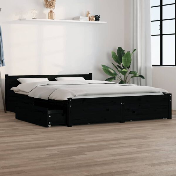 vidaXL Estructura de cama con cajones negro 150x200 cm