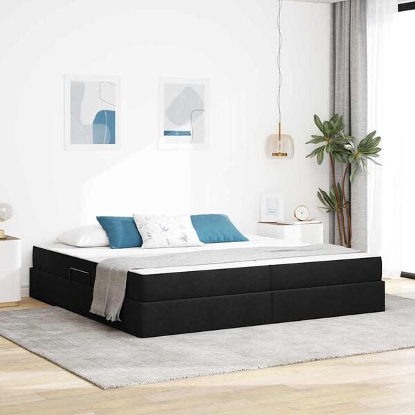 vidaXL Cama con almacenamiento y colch&oacute;n Negro 200 x 200 cm Poli&eacute;ster