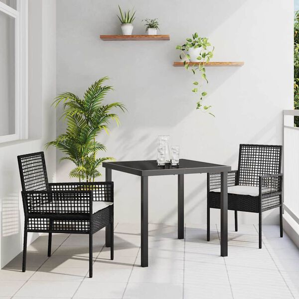 vidaXL Conjunto de Comedor de Jard&iacute;n 3 pcs Negro rat&aacute;n sint&eacute;tico