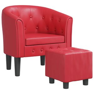vidaXL Sill&oacute;n con taburete cuero sint&eacute;tico rojo