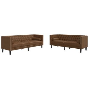 vidaXL Set de sof&aacute;s Chesterfield y cojines 2 pzs ante sint&eacute;tico marr&oacute;n