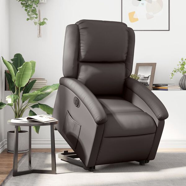 vidaXL Sillón reclinable eléctrico pie cuero auténtico marrón oscuro