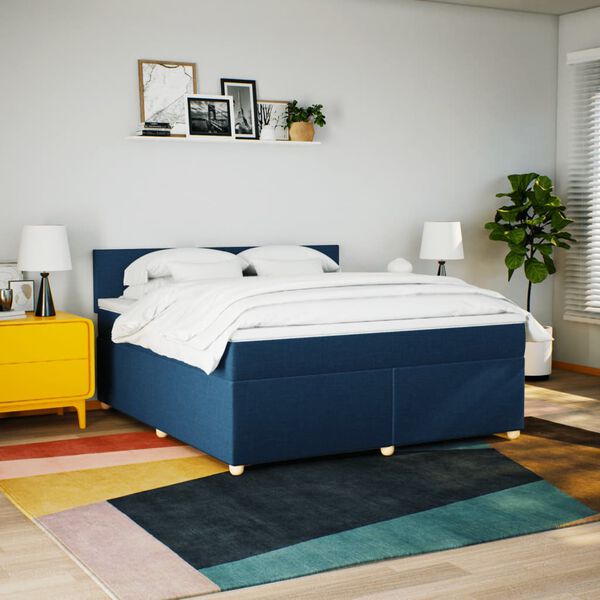 vidaXL Cama box spring con colch&oacute;n tela azul 180x200 cm