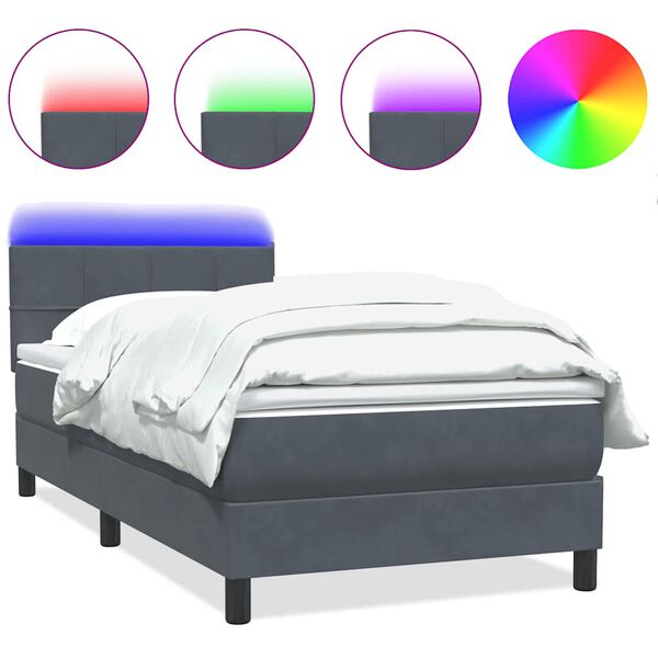 vidaXL Cama box spring con colch&oacute;n y LED terciopelo gris oscuro 90x210 cm