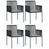 vidaXL Sillas jard&iacute;n con cojines 4 uds rat&aacute;n PE negro 54x60,5x83,5cm