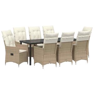 vidaXL Conjunto de Comedor de Jard&iacute;n 9 pcs Beige rat&aacute;n sint&eacute;tico