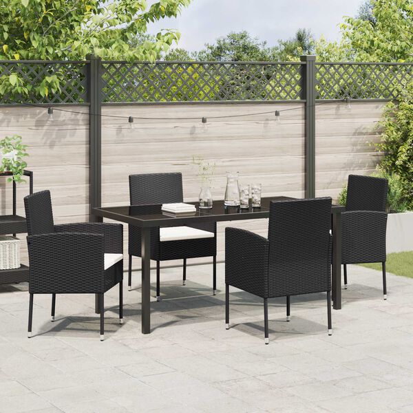vidaXL Conjunto de Comedor de Jard&iacute;n 5 pcs Negro rat&aacute;n sint&eacute;tico