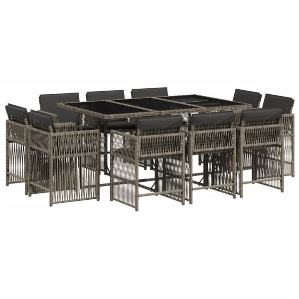 vidaXL Set de comedor de jard&iacute;n 11 pzas y cojines rat&aacute;n sint&eacute;tico gris
