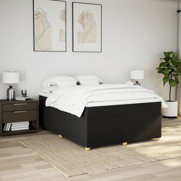 vidaXL Cama box spring con colch&oacute;n tela negro 140x200 cm