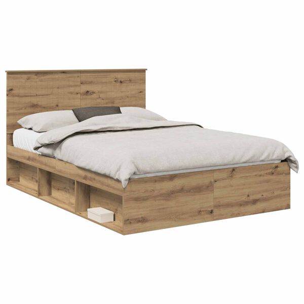 vidaXL Estructura de cama con cabecera Roble Artesanal 135 x 190 cm