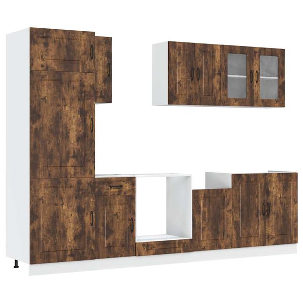 vidaXL Mueble cocina Kalmar roble ahumado 8 pzas madera contrachapada