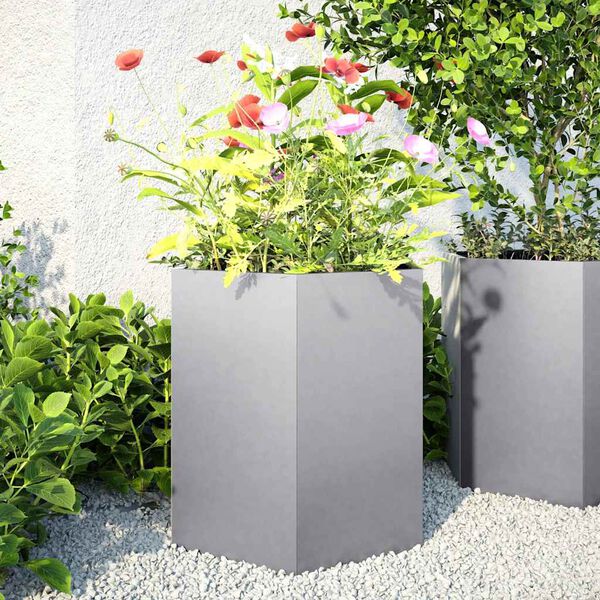 vidaXL Jardineras hexagonales 2 uds acero inoxidable 46x40x45 cm