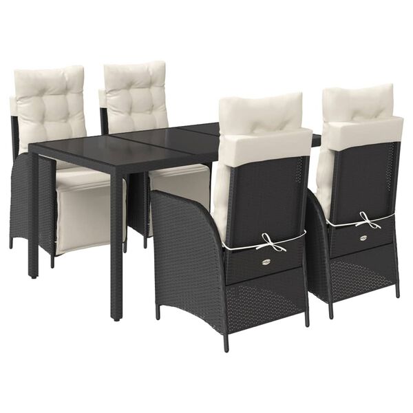 vidaXL Set de muebles jard&iacute;n 5 pzas con cojines rat&aacute;n sint&eacute;tico negro