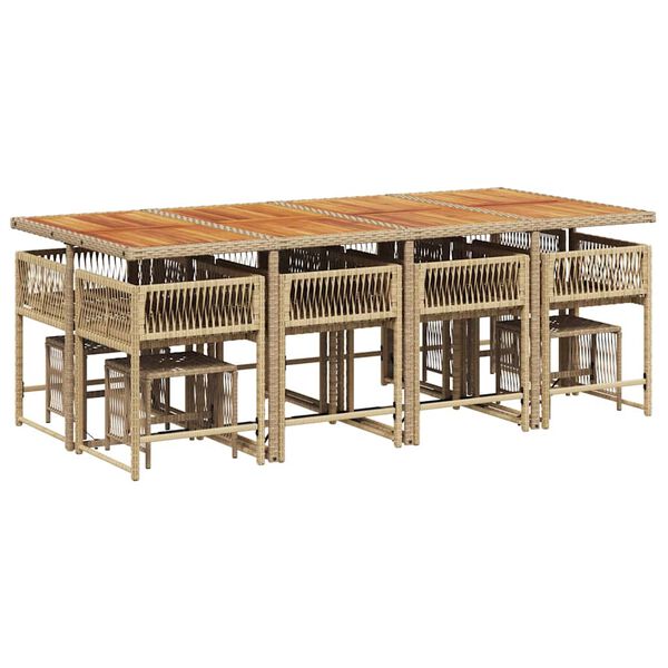 vidaXL Set comedor de jard&iacute;n con cojines 13 pzas rat&aacute;n sint&eacute;tico beige