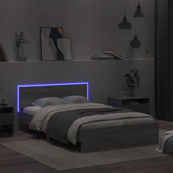 vidaXL Estructura de cama cabecero y luces LED gris Sonoma 120x200 cm