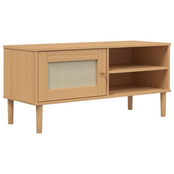 vidaXL Mueble de TV SENJA aspecto ratán madera pino marrón 106x40x49cm