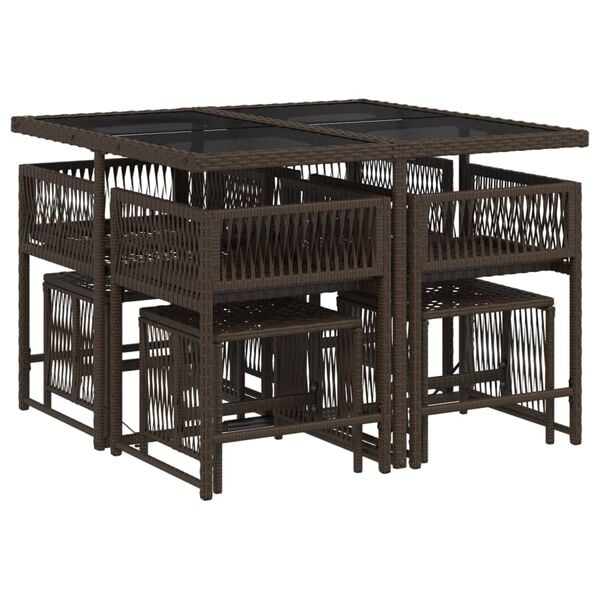 vidaXL Set comedor para jard&iacute;n 9 pzas y cojines rat&aacute;n sint&eacute;tico marr&oacute;n