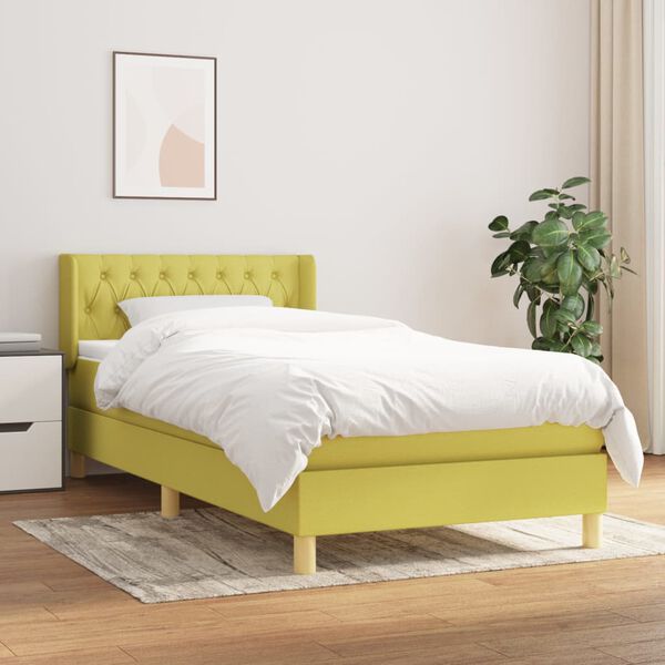 vidaXL Cama box spring con colch&oacute;n tela verde 90x190 cm