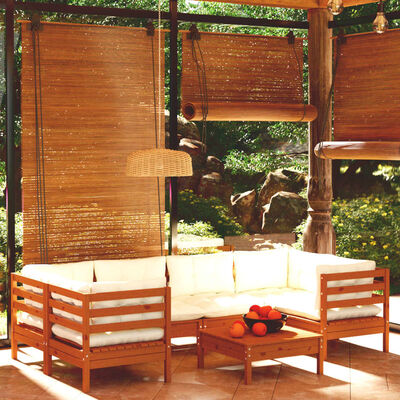 vidaXL Muebles de jardín 7 pzas y cojines madera de pino marrón miel