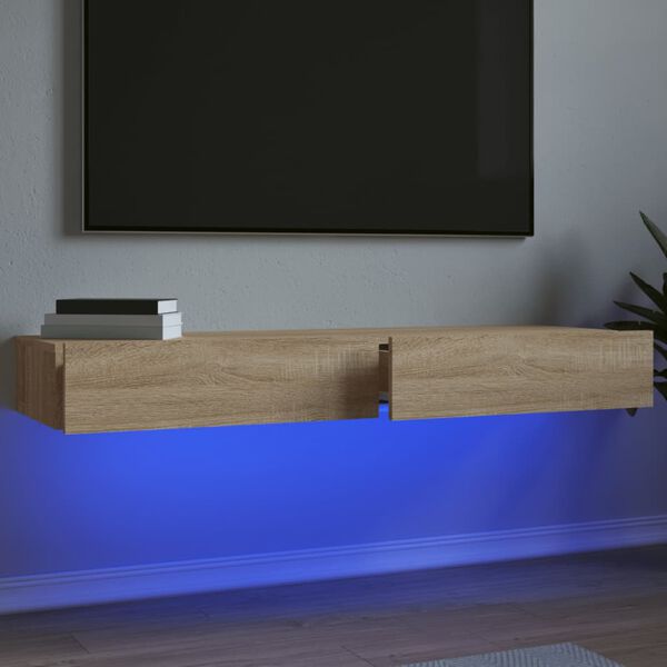 vidaXL Muebles de TV con luces LED 2 uds roble Sonoma 60x35x15,5 cm