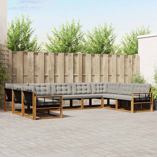 vidaXL Conjunto de sof&aacute;s de exterior 9 pcs Gris Natural y Claro