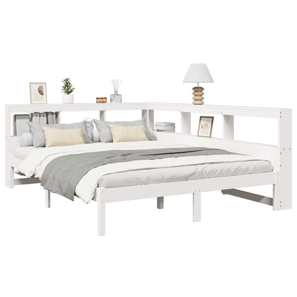 vidaXL Cama con estanter&iacute;a sin colch&oacute;n madera maciza blanca 140x190 cm