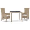 vidaXL Set comedor de jard&iacute;n 3 pzas con cojines rat&aacute;n sint&eacute;tico beige