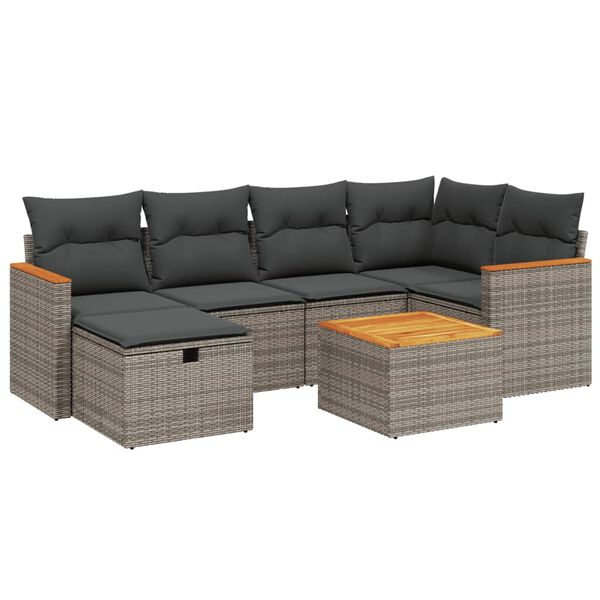 vidaXL Set de muebles de jard&iacute;n 6 pzas y cojines rat&aacute;n sint&eacute;tico gris