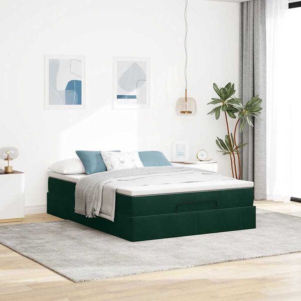vidaXL Estructura cama otomana colch&oacute;n terciopelo verde oscuro