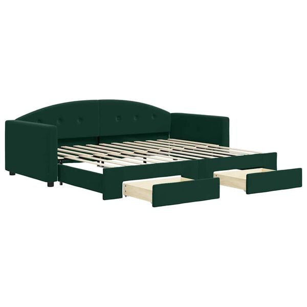 vidaXL Sof&aacute; cama nido con cajones terciopelo verde oscuro 90x200 cm