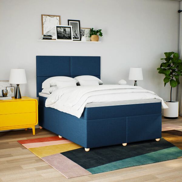 vidaXL Cama box spring con colch&oacute;n tela azul 140x200 cm