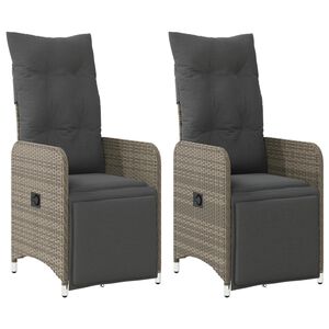 vidaXL Sillones reclinable jard&iacute;n y cojines 2 uds rat&aacute;n sint&eacute;tico gris