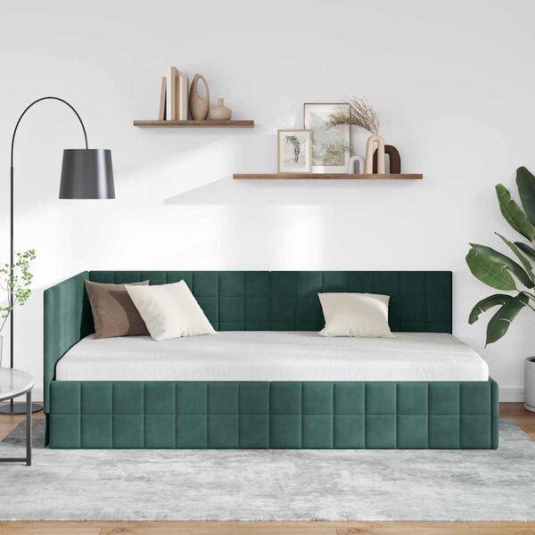 vidaXL Estructura de cama en esquina Verde oscuro 100 x 200 cm