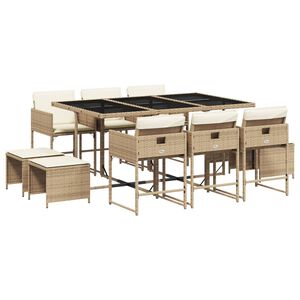 vidaXL Set comedor de jard&iacute;n 11 pzas con cojines rat&aacute;n sint&eacute;tico beige