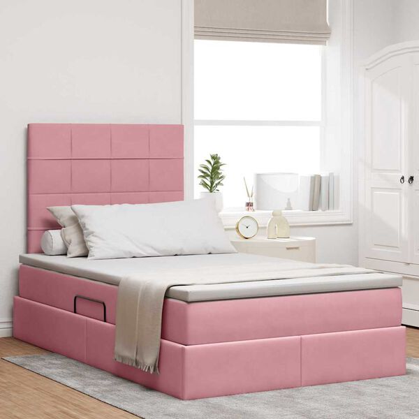 vidaXL Cama con almacenamiento y colch&oacute;n Rosa 120 x 200 cm Terciopelo