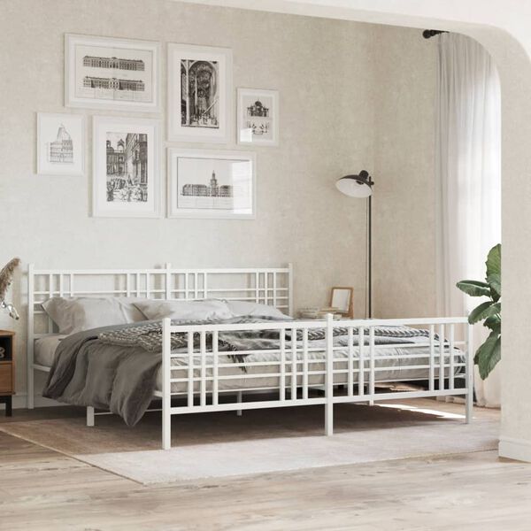 vidaXL Estructura cama sin colch&oacute;n con estribo metal blanco 193x203 cm