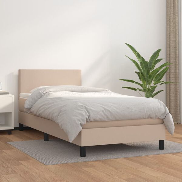 vidaXL Cama box spring con colch&oacute;n cuero sint&eacute;tico capuchino 100x200cm