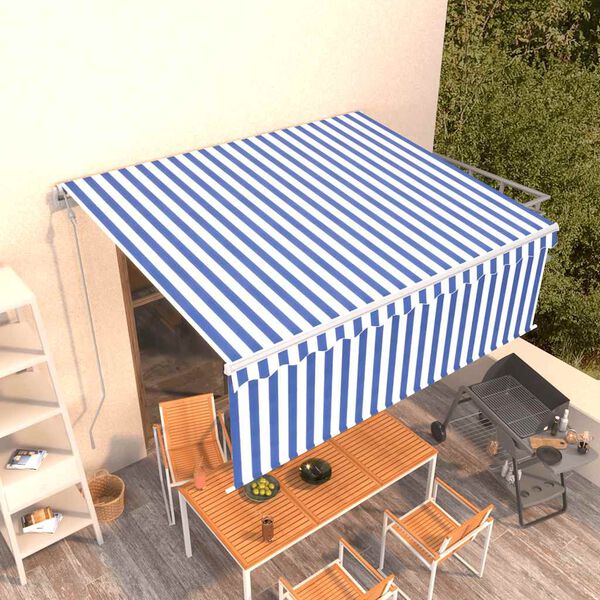vidaXL Toldo autom&aacute;tico retr&aacute;ctil con persiana azul y blanco 4x3 m