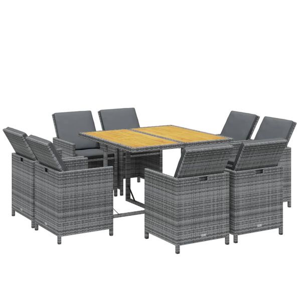 vidaXL Set comedor jardín 9 pzas y cojines ratán sintético gris