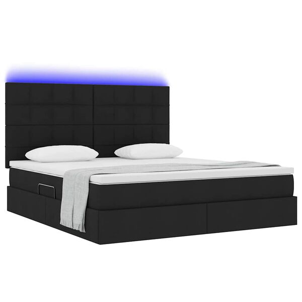 vidaXL Cama con almacenamiento y LED Negro 160 x 200 cm Poli&eacute;ster