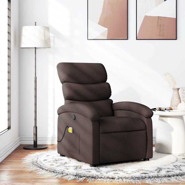 vidaXL Sill&oacute;n de masaje reclinable de tela marr&oacute;n oscuro