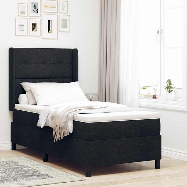 vidaXL Cama tipo Box Spring con colch&oacute;n Negro 90 x 200 cm tela