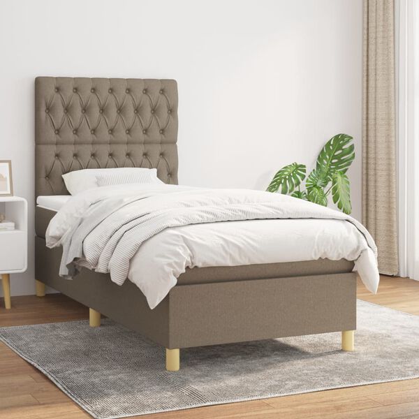 vidaXL Cama box spring con colch&oacute;n tela gris taupe 100x200 cm