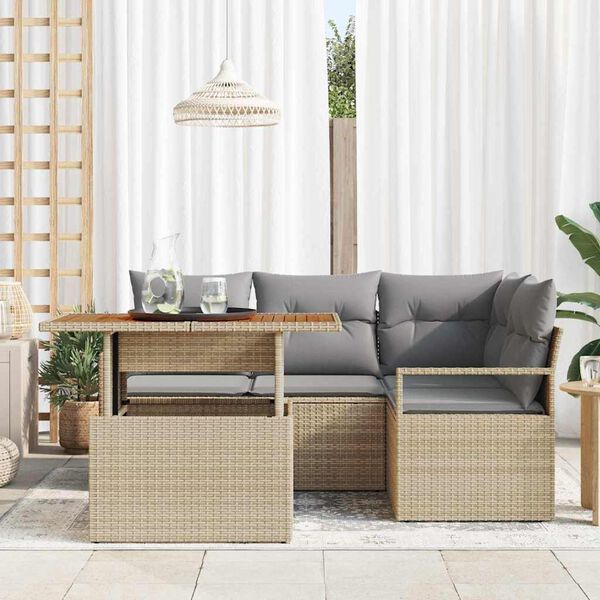 vidaXL Conjunto de Comedor de Jard&iacute;n con coj&iacute;n 5 pcs Beige y gris