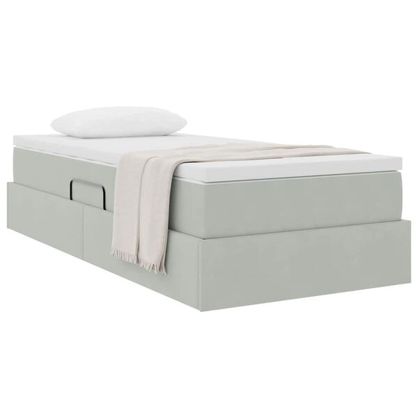 vidaXL Cama con almacenamiento y colch&oacute;n Gris Claro 90 x 190 cm
