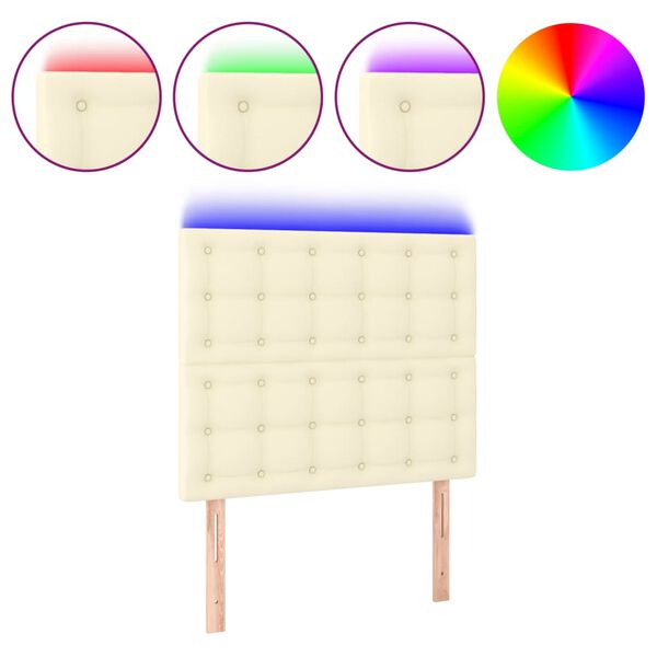 vidaXL Cabecero con luces LED cuero sint&eacute;tico crema 80x5x118/128 cm