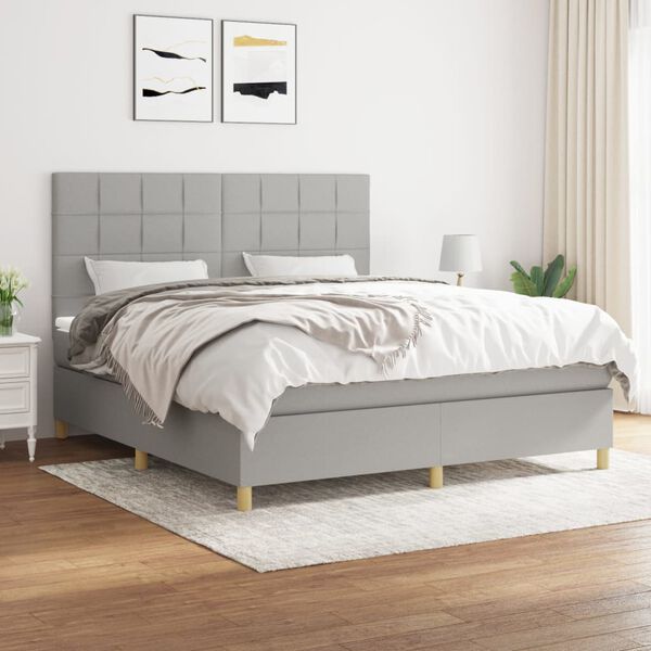 vidaXL Cama box spring con colch&oacute;n tela gris claro 180x200 cm