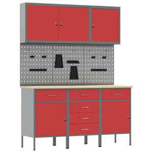 vidaXL Banco de trabajo con caj&oacute;n 8 pcs Rojo 150 x 55 x 200 cm Acero