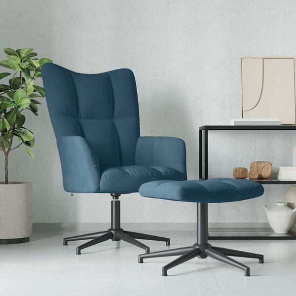 vidaXL Sillón de relax con taburete terciopelo azul